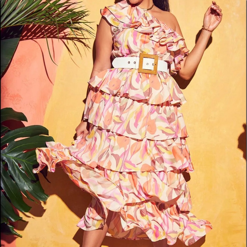 One Shoulder Print  Dress